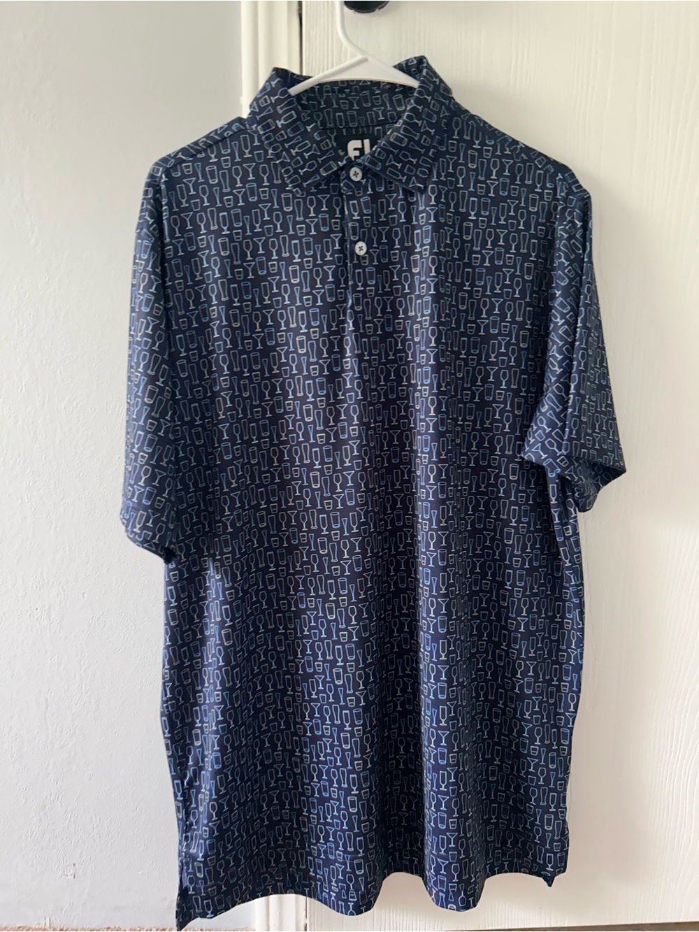 FootJoy Navy Golf Polo with Light Geometric Print